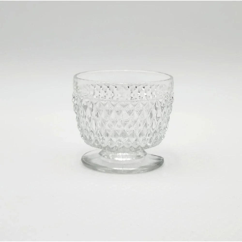 Vintage Clear Pressed Glass Footed Diamond Votive Candle Holder 3.25in
